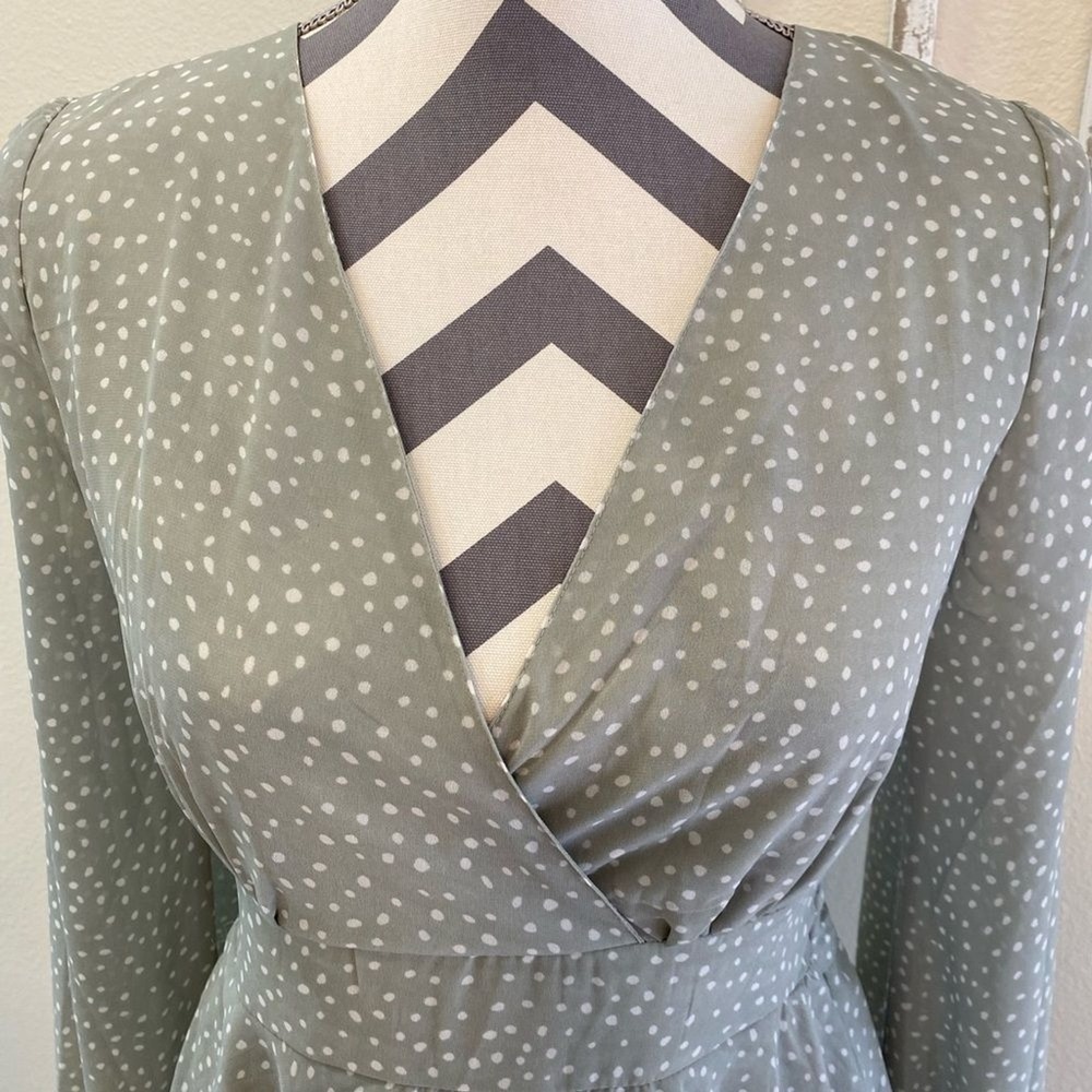 Japna Mint Green Polka Dot Ruffle Mini Dress Sheer A Line Cottagecore Boho Small - Picture 2 of 8
